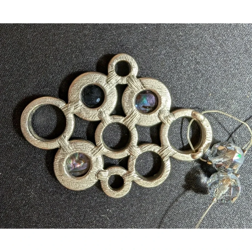 Abalone Shell‎ Pendant Necklace Statement Rhinestone Circle Modern Costume...